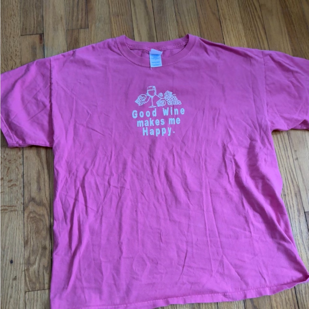 Good Wine Makes Me Happy Pink Short Sleeve Tee